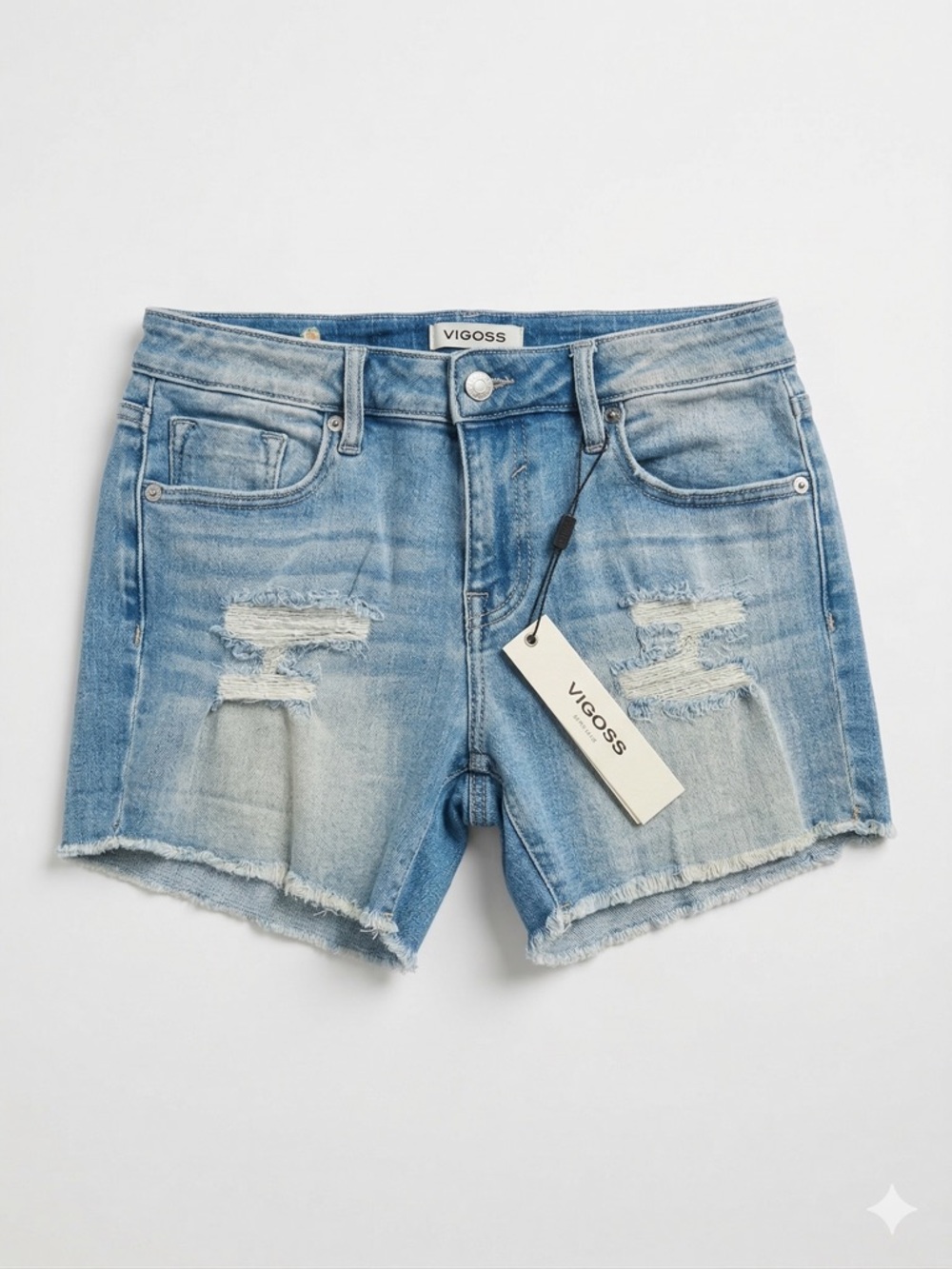 Vigoss Women's Marley Mid Rise Raw Distressed Raw Hem Denim Shorts Size 25 NWT